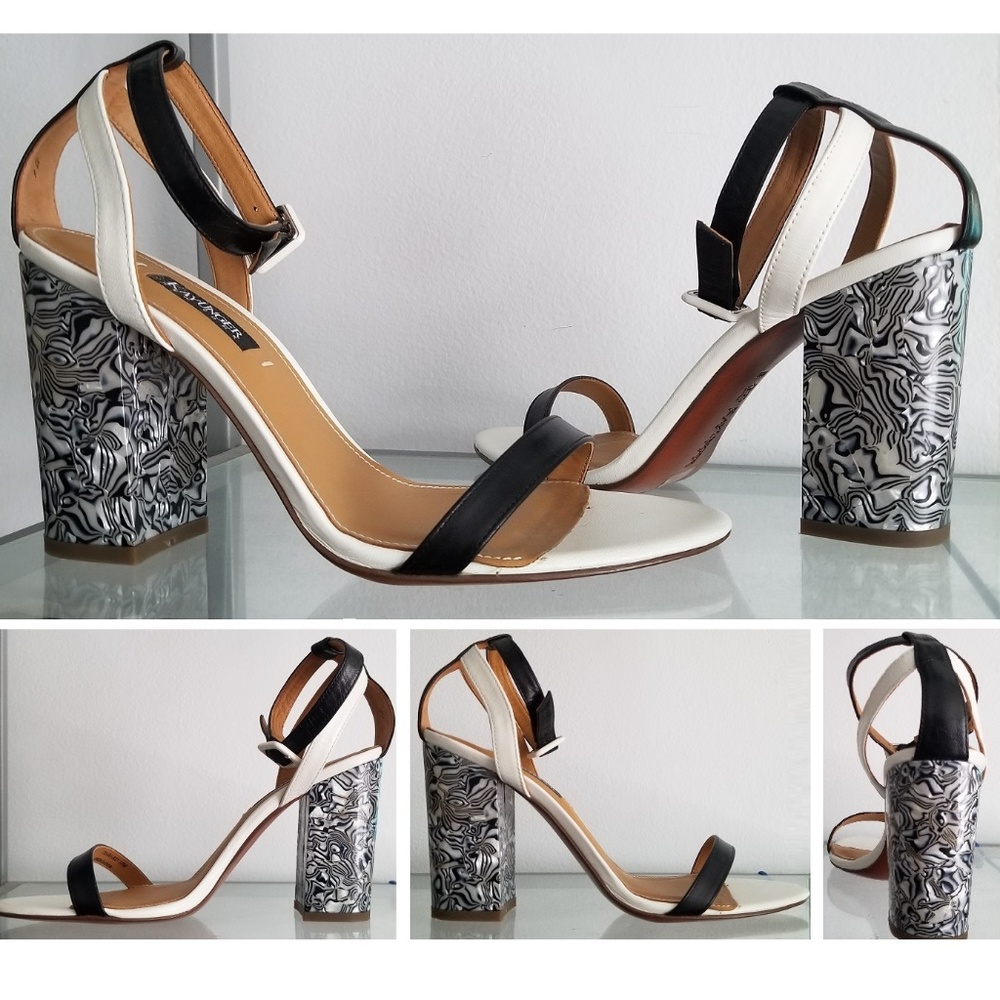 Kay Unger Zander Black & White Ankle Strap Heels10